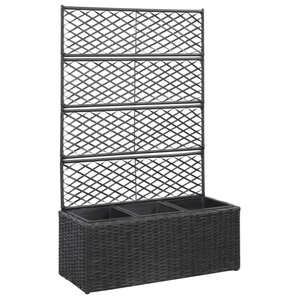 Strat Inălțat Spalier 3 Ghivece Negru 83x30x130 cm Poliratan 46932